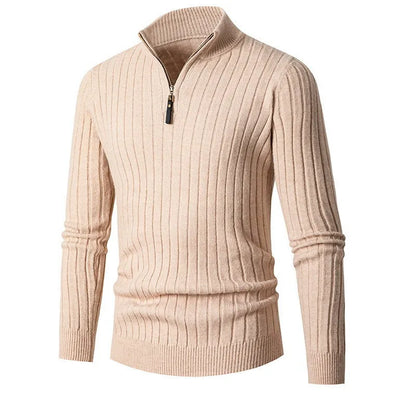 Suéter de hombre acanalado con cuello alto y cremallera – DARELLO