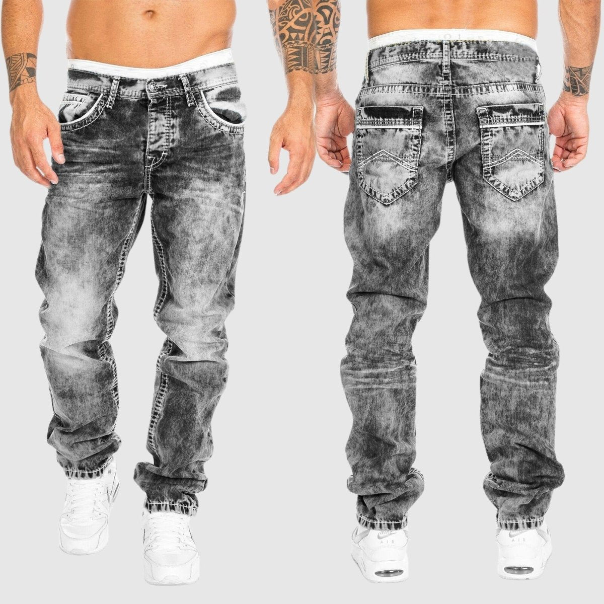 Jeans rectos de hombre en denim lavado con efecto desgastado – OWEN