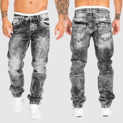 Jeans rectos de hombre en denim lavado con efecto desgastado – OWEN
