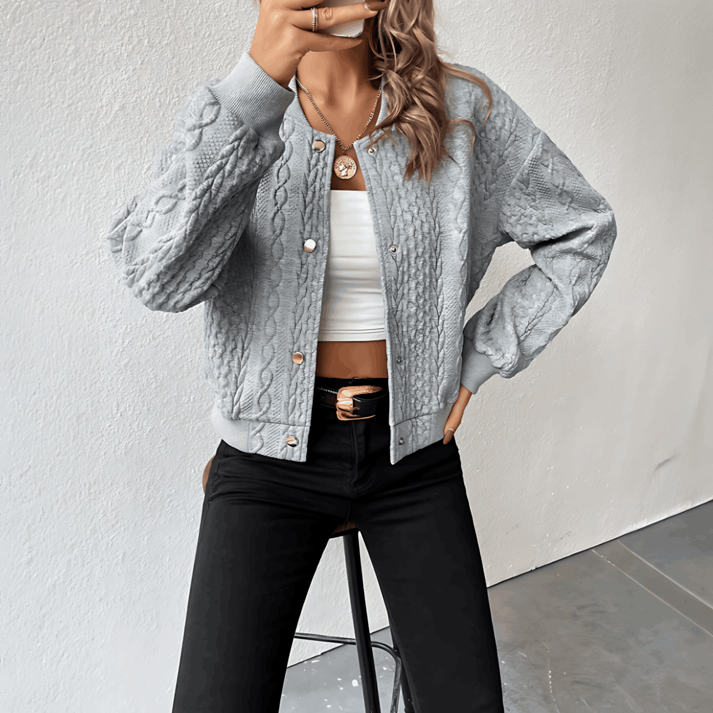 NOELIA - Cárdigan estilo bomber para mujer