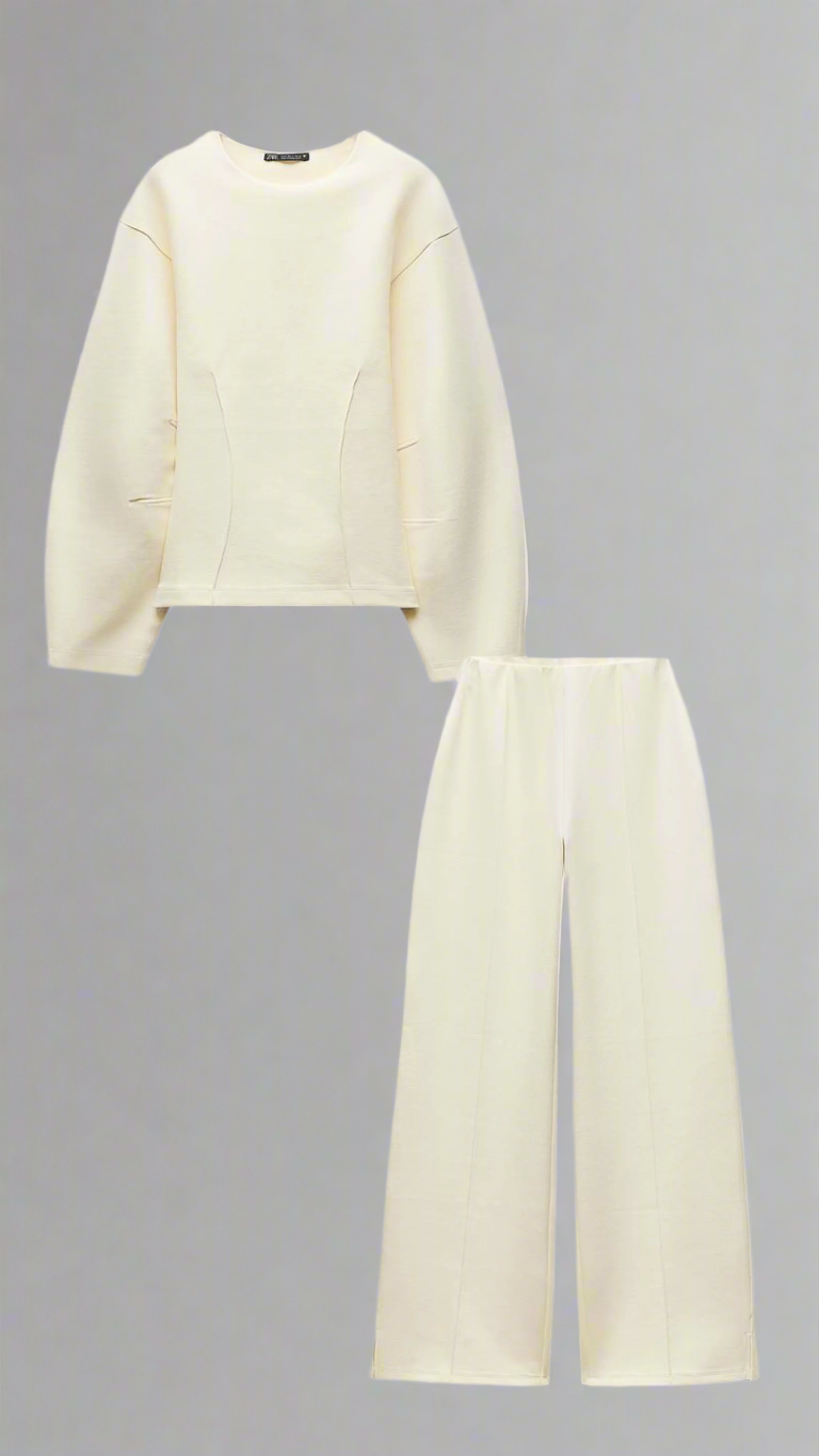 Conjunto de punto para mujer con jersey y pantalón ancho – EVARELLE