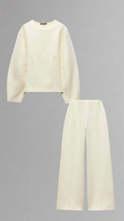 Conjunto de punto para mujer con jersey y pantalón ancho – EVARELLE