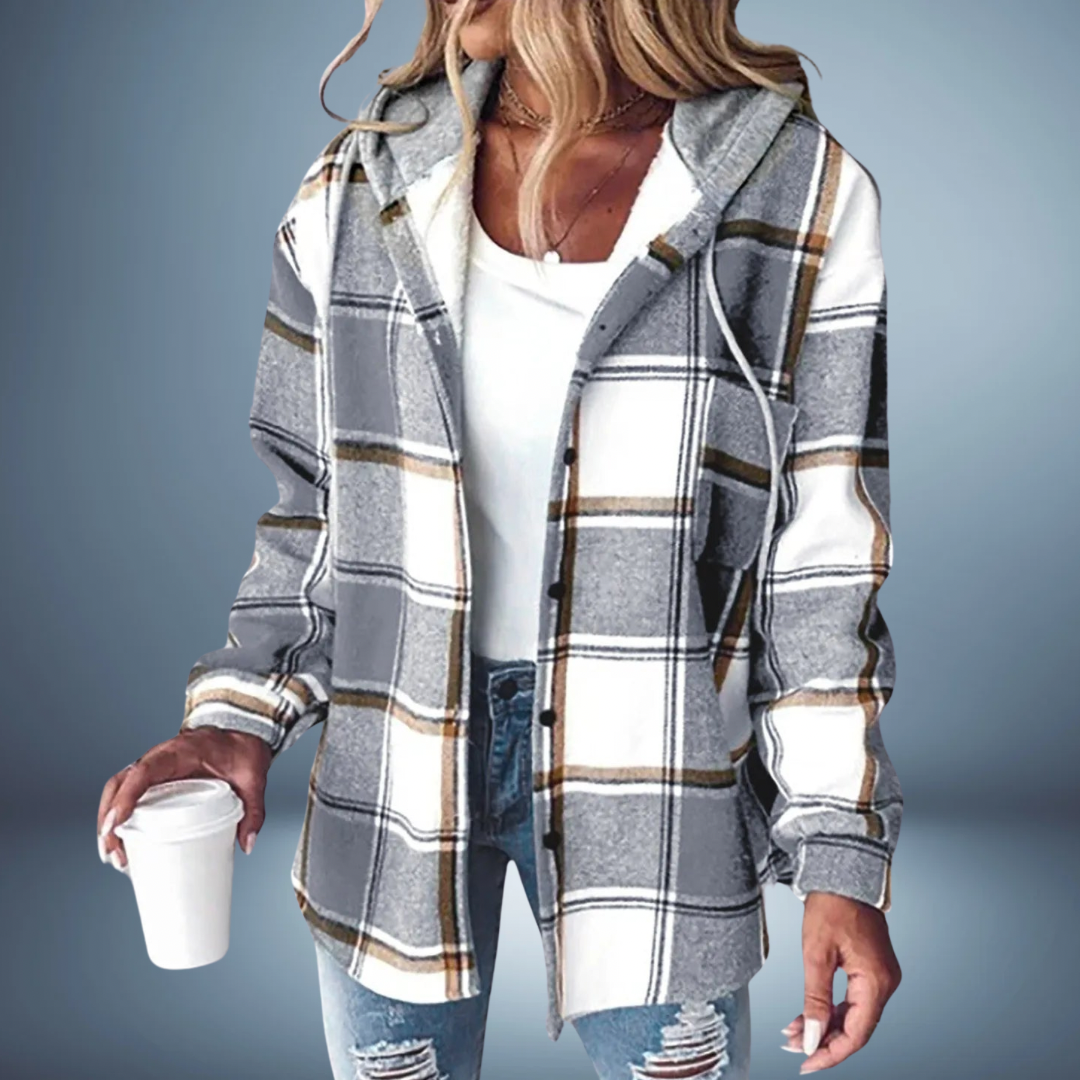 Chaqueta de mujer con estampado de cuadros y capucha – SUZARA