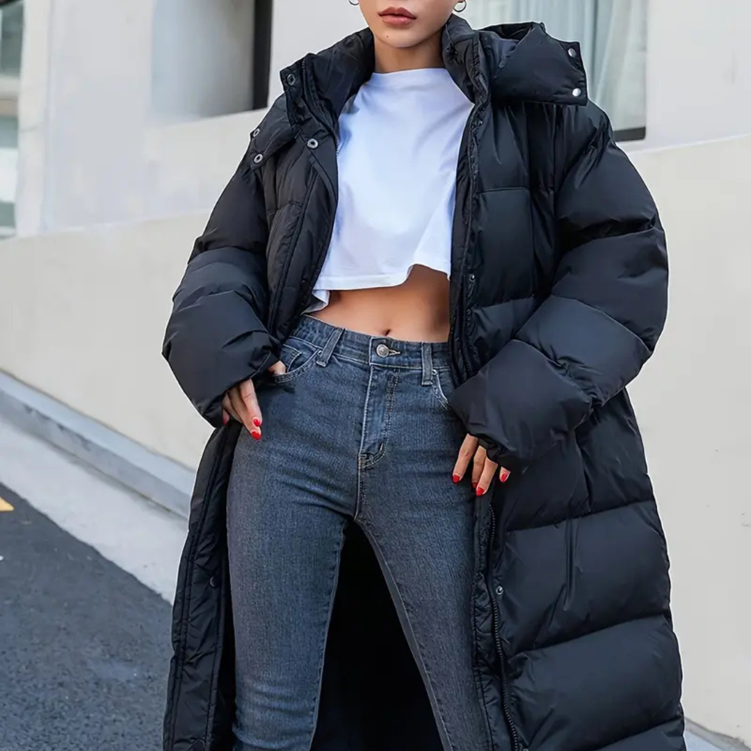 Abrigo largo tipo puffer para mujer con capucha – SIMARA