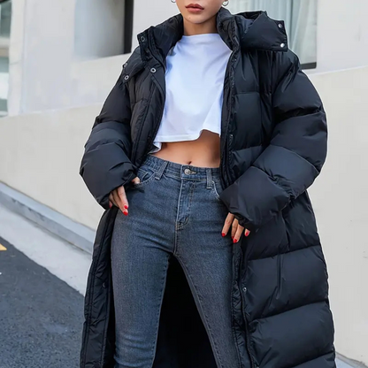 Abrigo largo tipo puffer para mujer con capucha – SIMARA