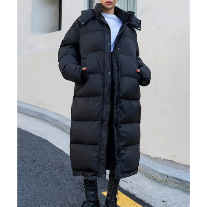 Abrigo largo tipo puffer para mujer con capucha – SIMARA