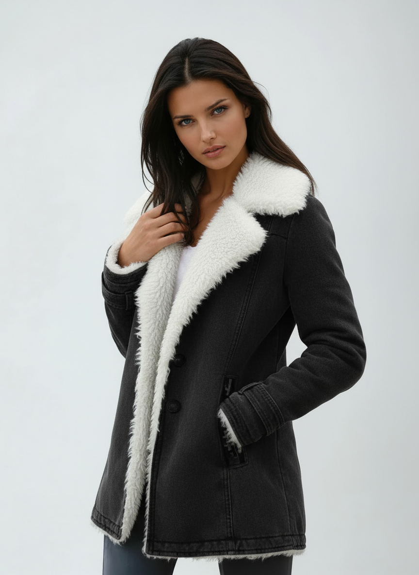Abrigo de invierno para mujer con cuello de peluche y cierre de botones – JACIRA