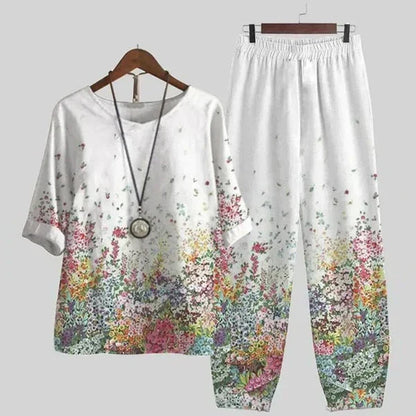 Conjunto de blusa floral y pantalón recto para mujer – FLOREA