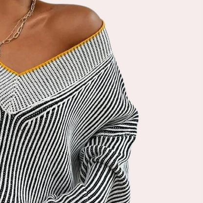 ELENA - Jersey de punto a rayas con hombros descubiertos para mujer