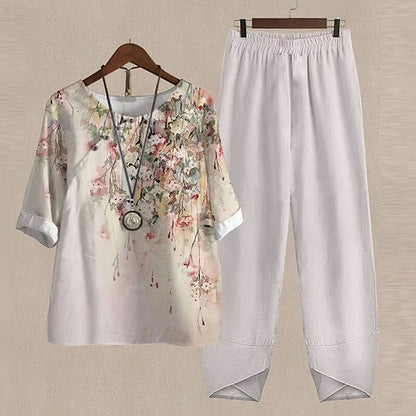 Conjunto de blusa floral y pantalón recto para mujer – FLOREA