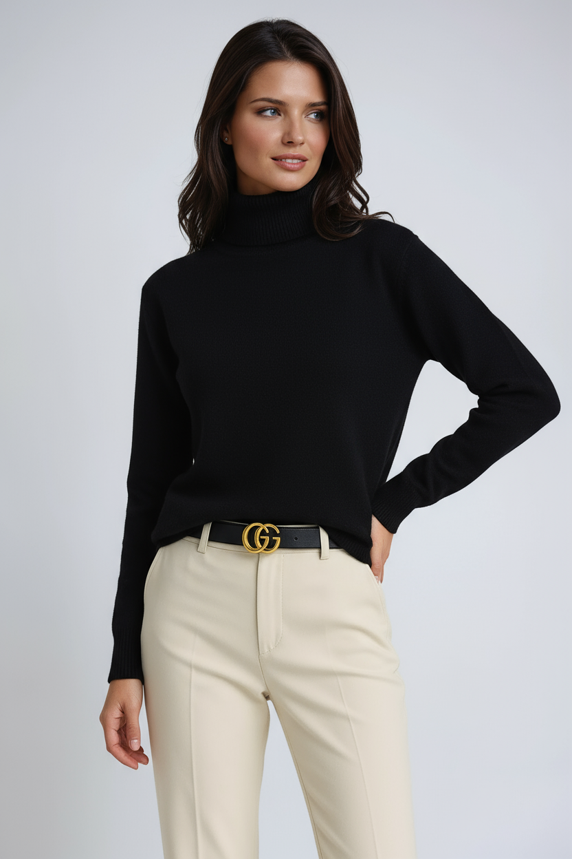 MAVIRA – Jersey de mujer de punto grueso con cuello alto y diseño cálido