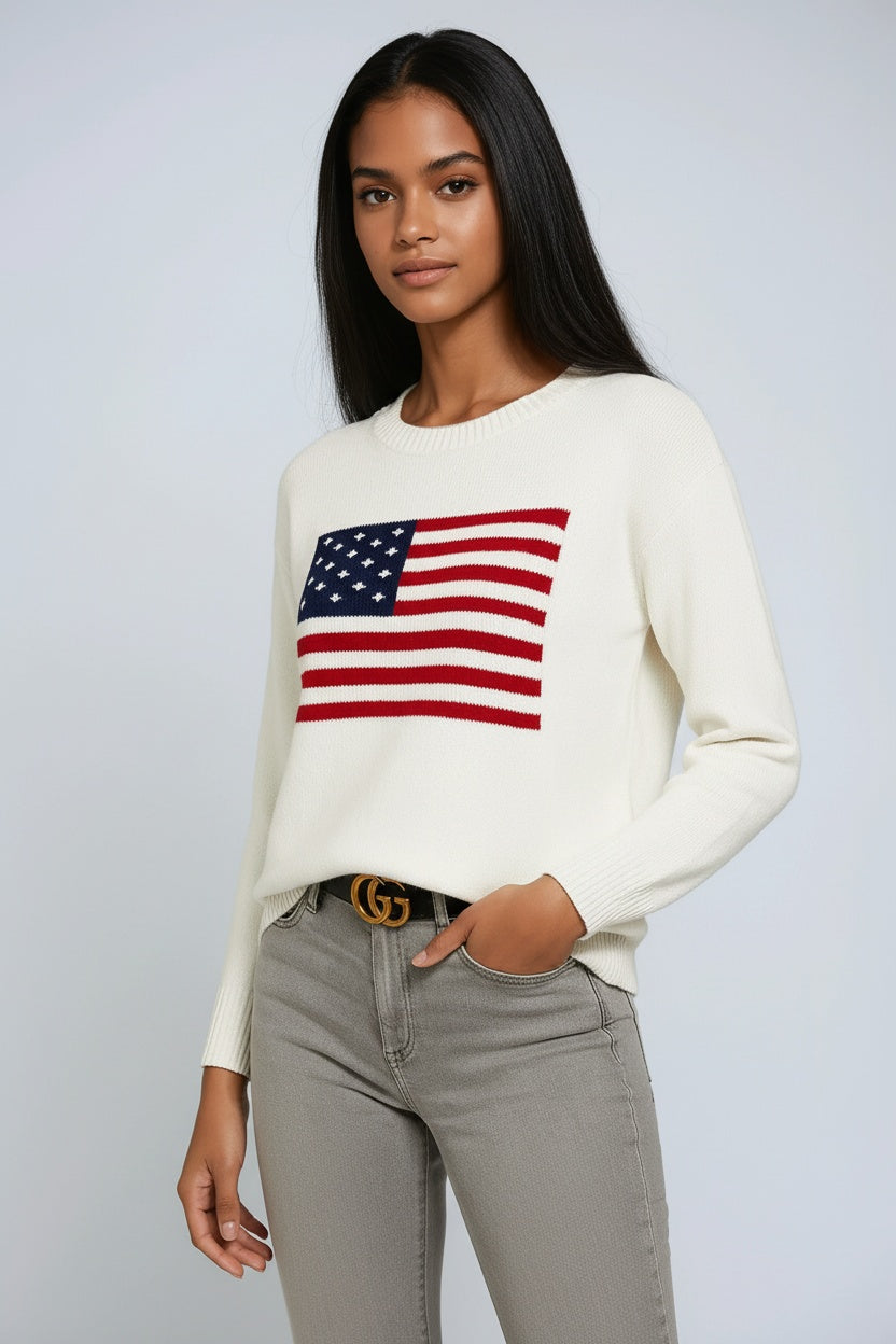 Jersey de mujer de punto con diseño de bandera – ELLARA