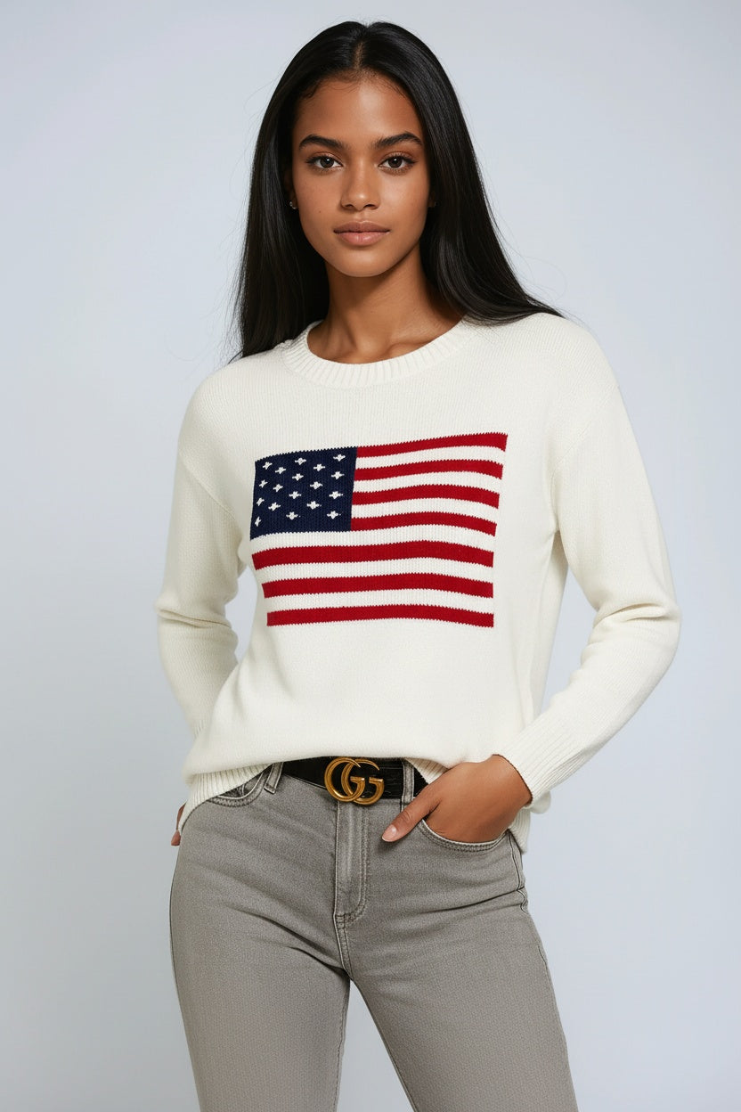 Jersey de mujer de punto con diseño de bandera – ELLARA