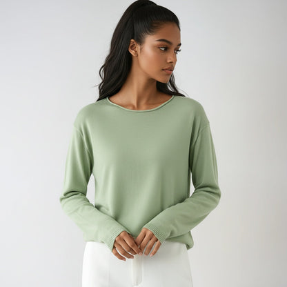 Jersey fino de mujer con cuello redondo y manga larga – ELIANE