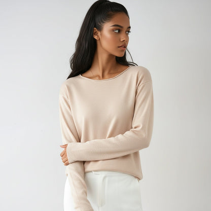 Jersey fino de mujer con cuello redondo y manga larga – ELIANE