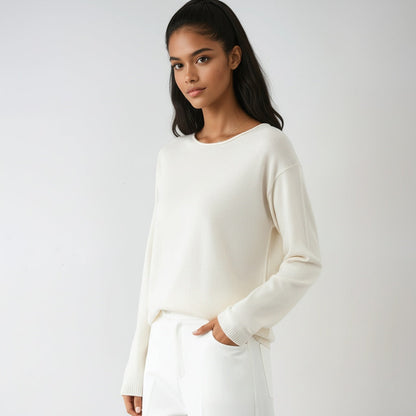 Jersey fino de mujer con cuello redondo y manga larga – ELIANE