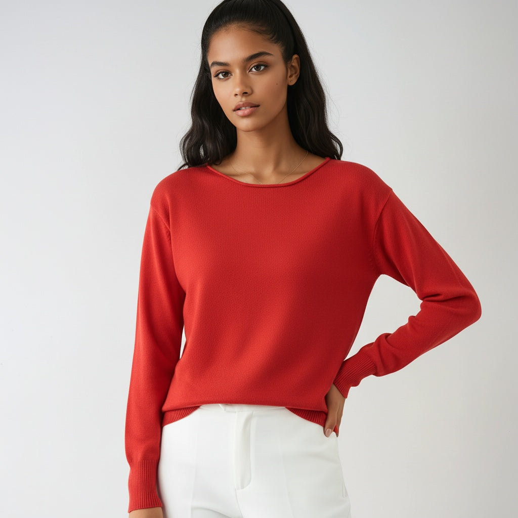 Jersey fino de mujer con cuello redondo y manga larga – ELIANE