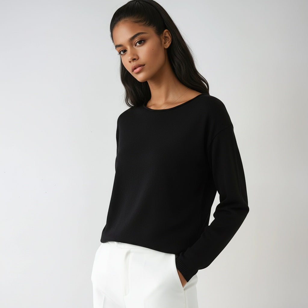 Jersey fino de mujer con cuello redondo y manga larga – ELIANE