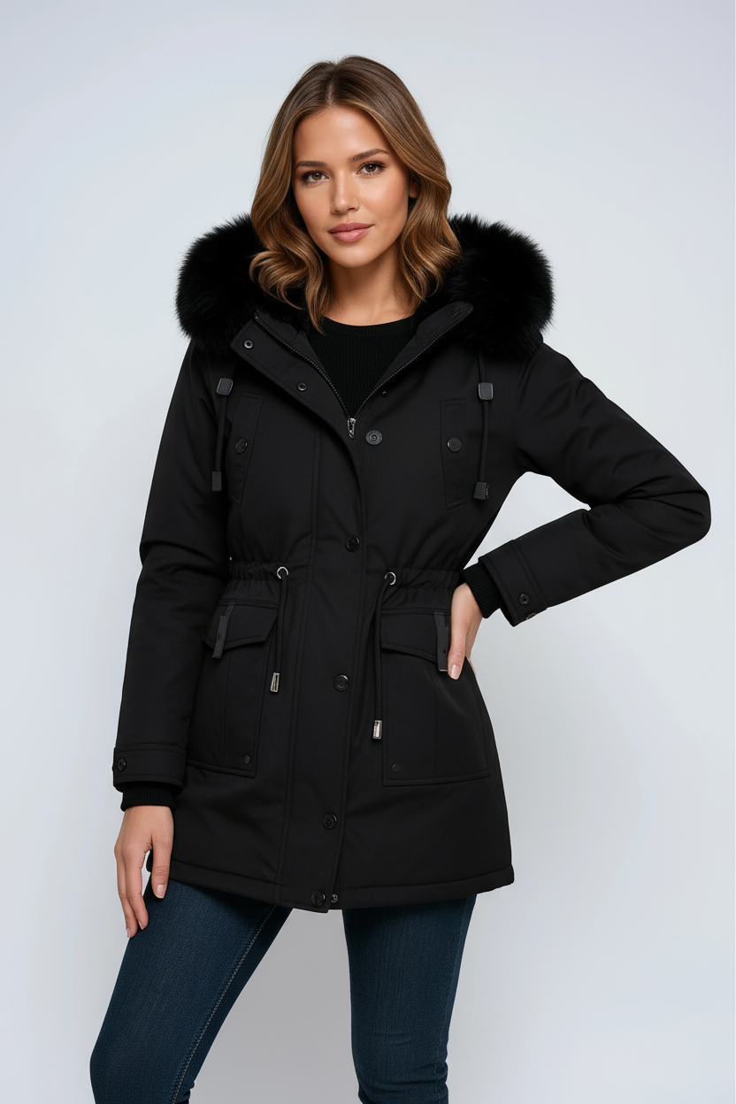 NORDESSA – Parka de invierno para mujer con capucha y cuello de pelo sintético