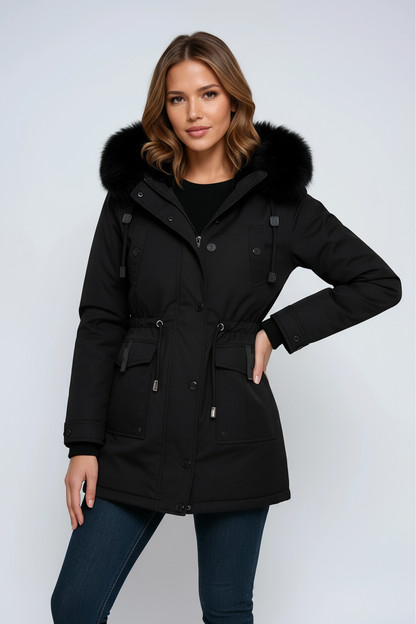 NORDESSA – Parka de invierno para mujer con capucha y cuello de pelo sintético