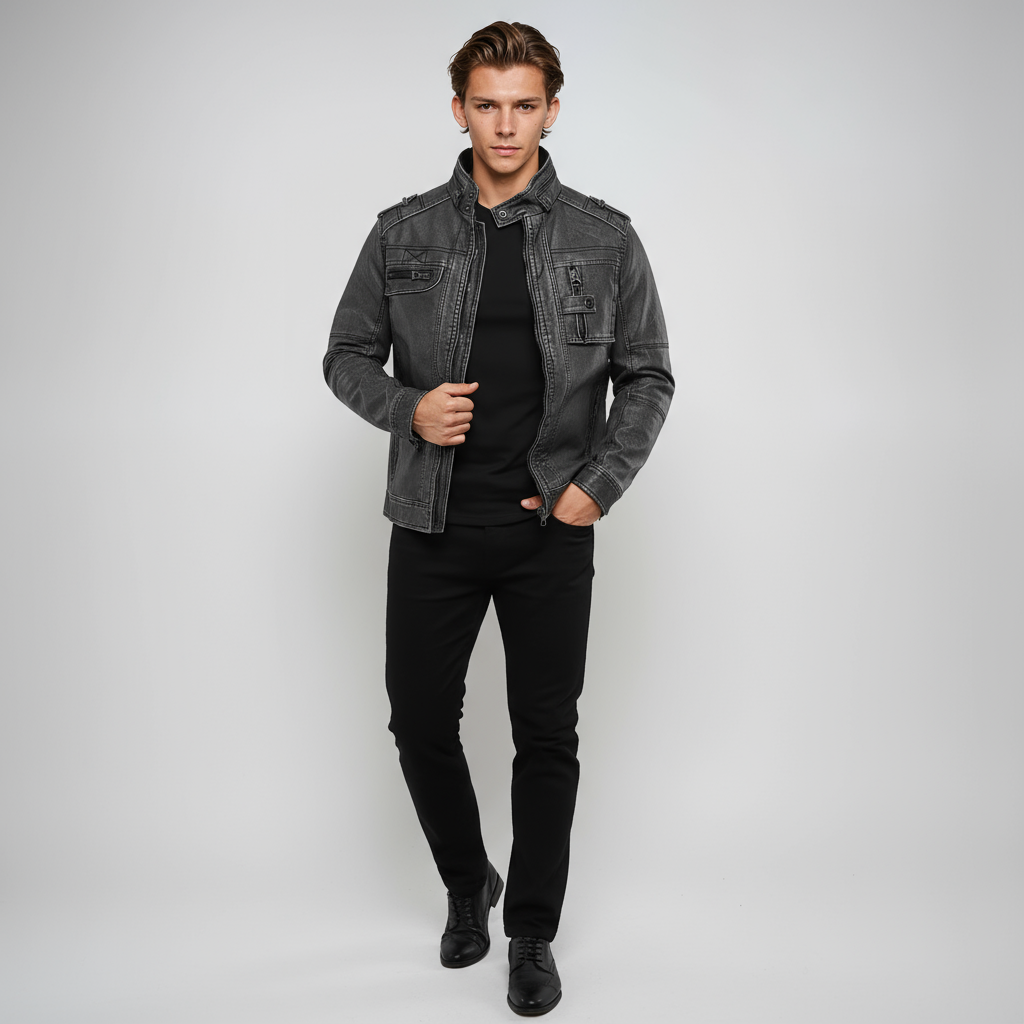 Cazadora vaquera corta de hombre con cremallera – DARELON