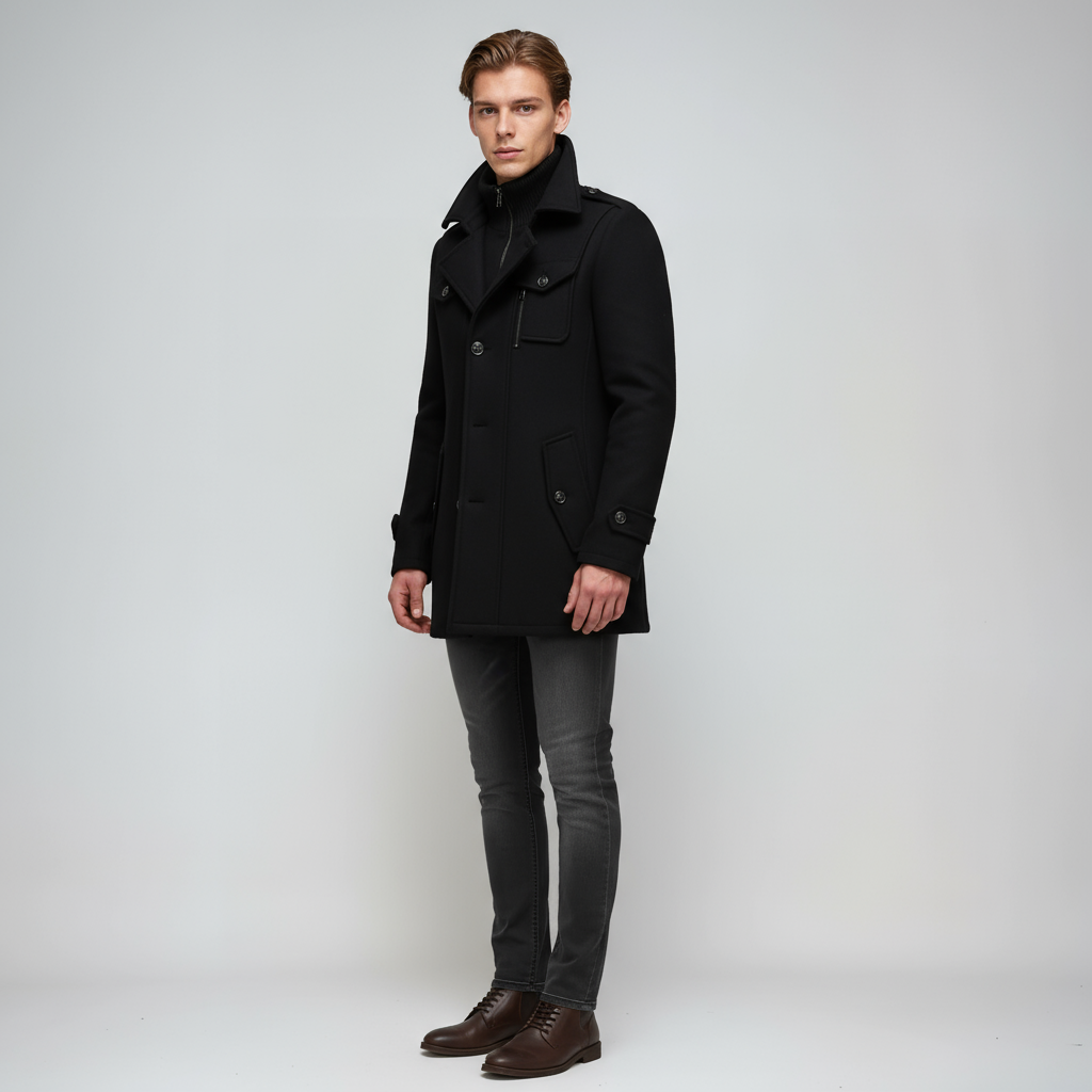Abrigo largo de invierno para hombre con cuello alto y cierre de botones – LORENZO