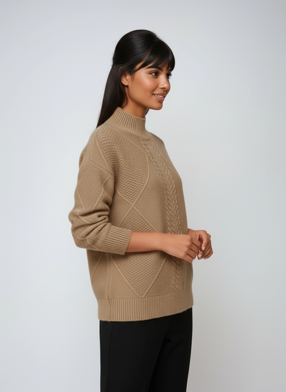 ELLARA – Jersey de mujer con diseño de ochos y cuello alto