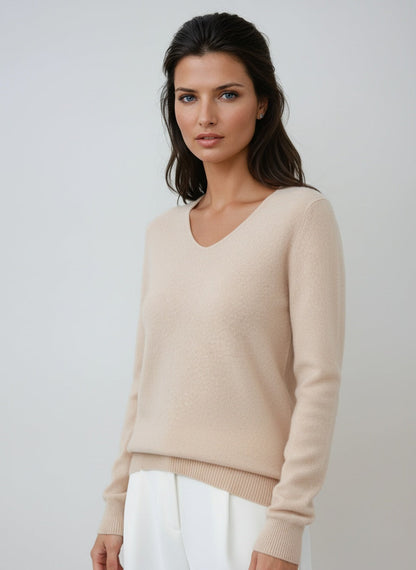 Jersey de mujer con cuello en pico y manga larga – VELENA