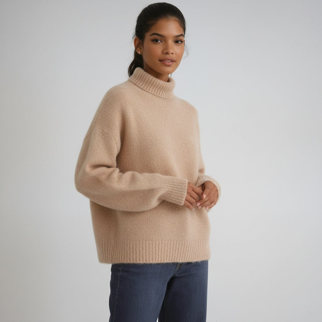 Jersey de mujer de punto con cuello vuelto y manga larga – SERINA