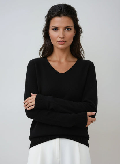 Jersey de mujer con cuello en pico y manga larga – VELENA