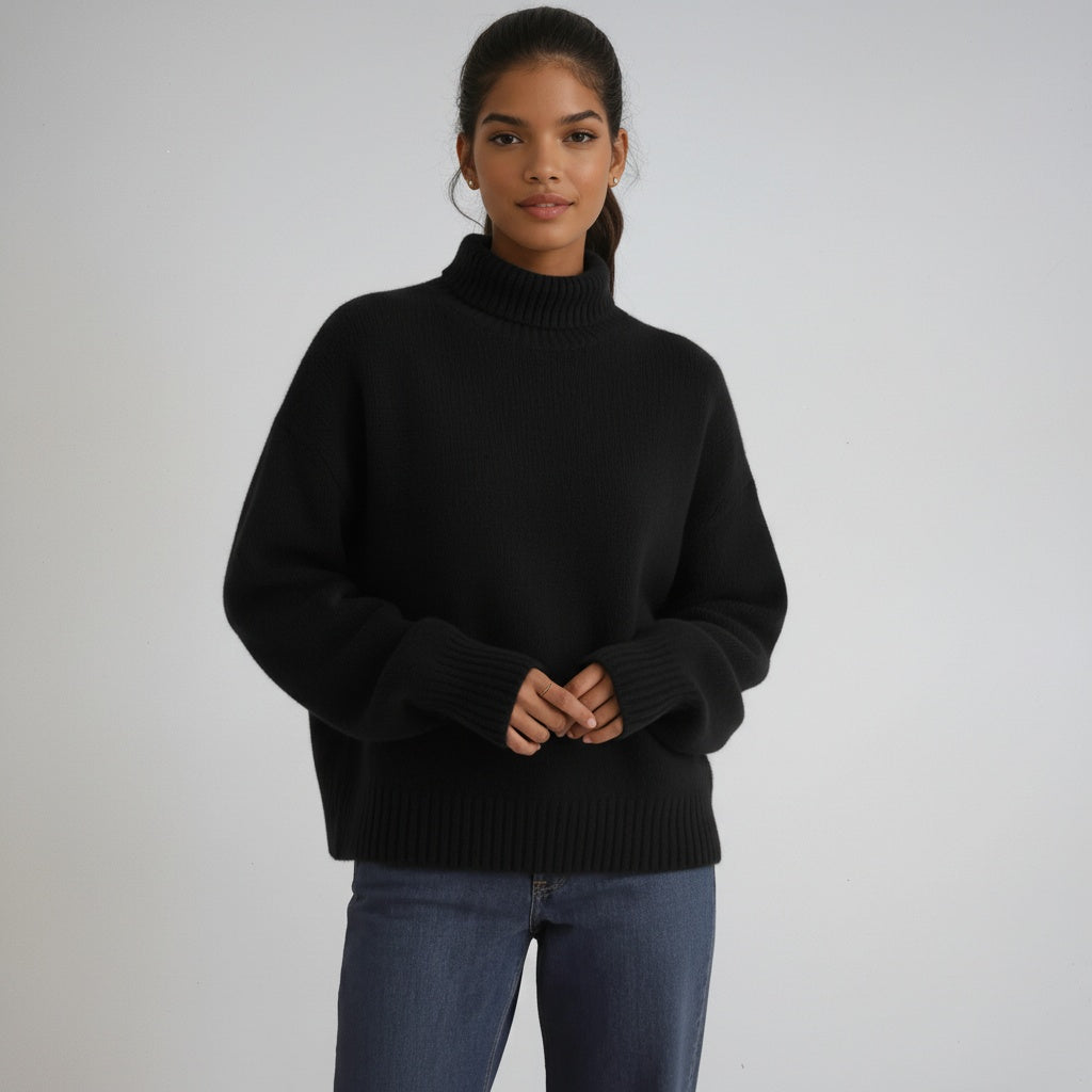 Jersey de mujer de punto con cuello vuelto y manga larga – SERINA