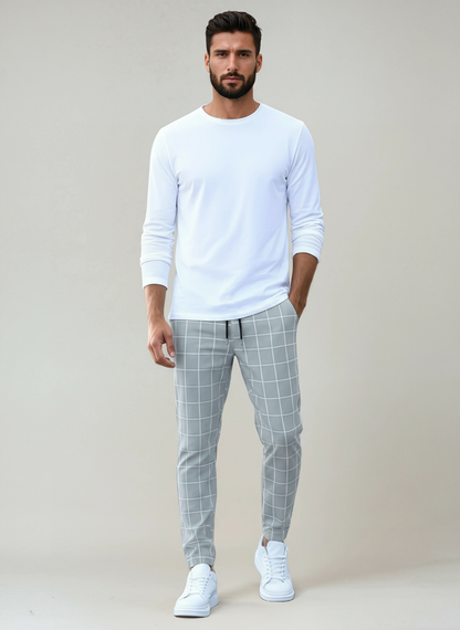 DANVER – Pantalón de hombre con estampado de cuadros y cintura ajustable