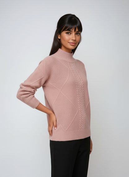 ELLARA – Jersey de mujer con diseño de ochos y cuello alto