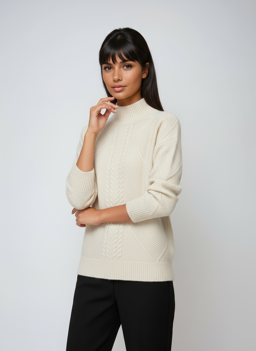 ELLARA – Jersey de mujer con diseño de ochos y cuello alto
