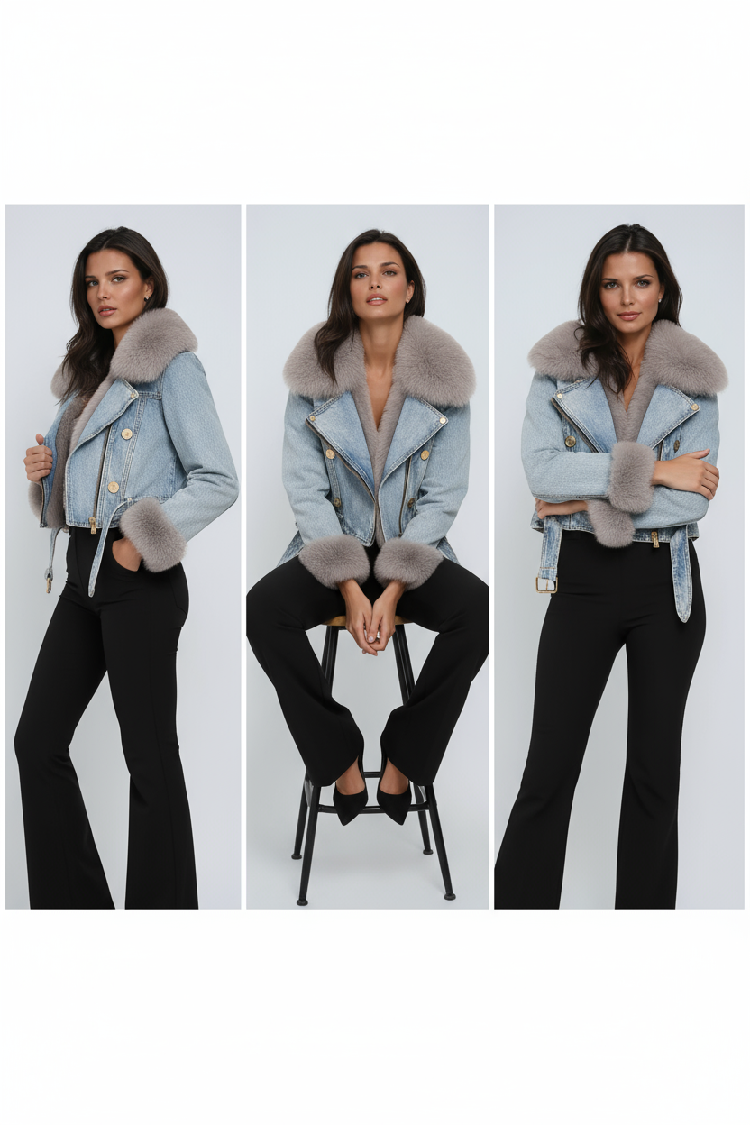Chaqueta vaquera de invierno para mujer con cuello de peluche – DENALIA