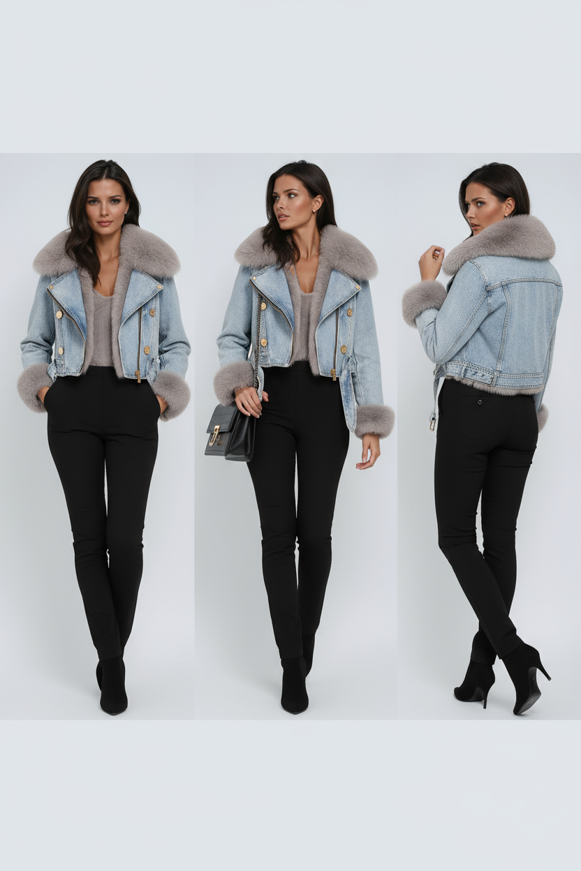 Chaqueta vaquera de invierno para mujer con cuello de peluche – DENALIA
