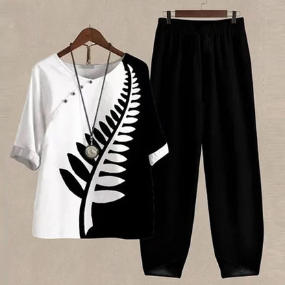 Conjunto de blusa floral y pantalón recto para mujer – FLOREA