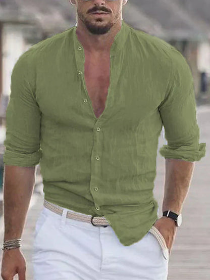 Camisa de hombre con cuello mao y escote con botones – VERMONT MANDARIN