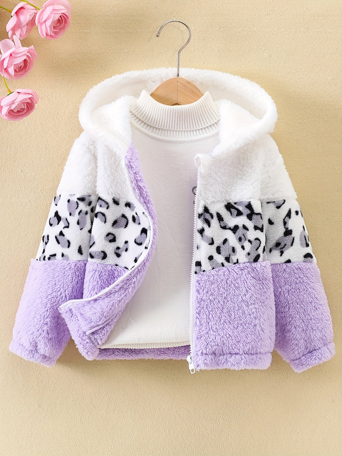 LEONA - Chaqueta con estampado de leopardo y forro de polar para niñas