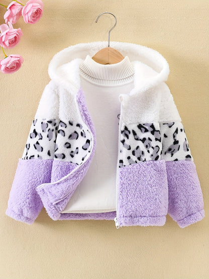LEONA - Chaqueta con estampado de leopardo y forro de polar para niñas