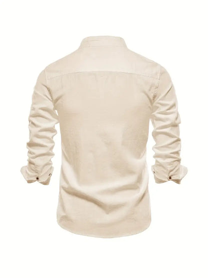Camisa slim fit de hombre con cuello mao y manga larga – LÉON
