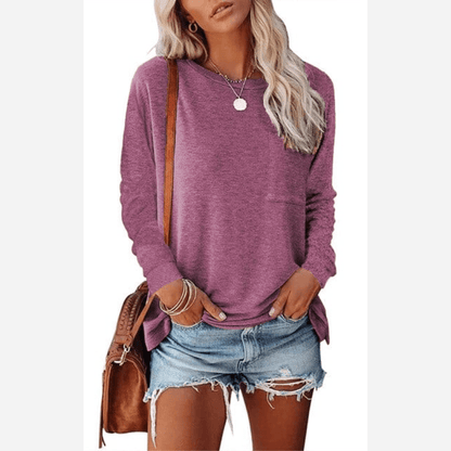Camiseta de mujer de manga larga con bolsillo en el pecho – SELINA