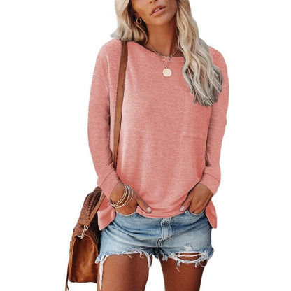 Camiseta de mujer de manga larga con bolsillo en el pecho – SELINA