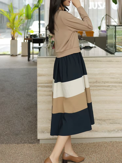 ISLA - Conjunto de suéter de punto y falda para mujer