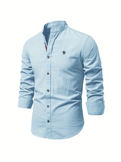 Camisa slim fit de hombre con cuello mao y manga larga – LÉON