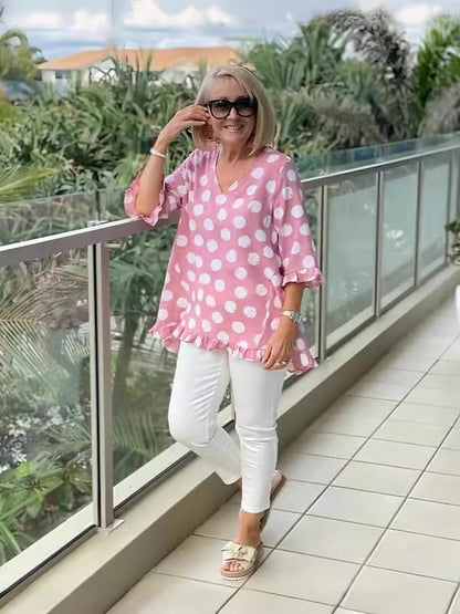 Blusa con puntos escote en V para mujer – LIVIA
