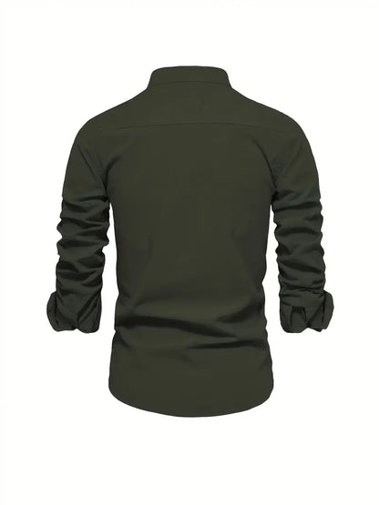 Camisa slim fit de hombre con cuello mao y manga larga – LÉON