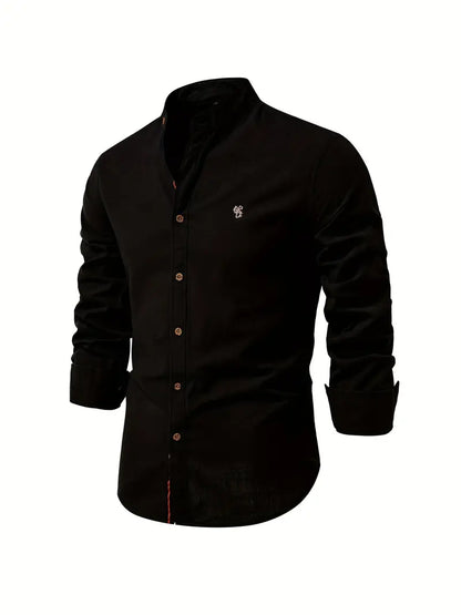 Camisa slim fit de hombre con cuello mao y manga larga – LÉON