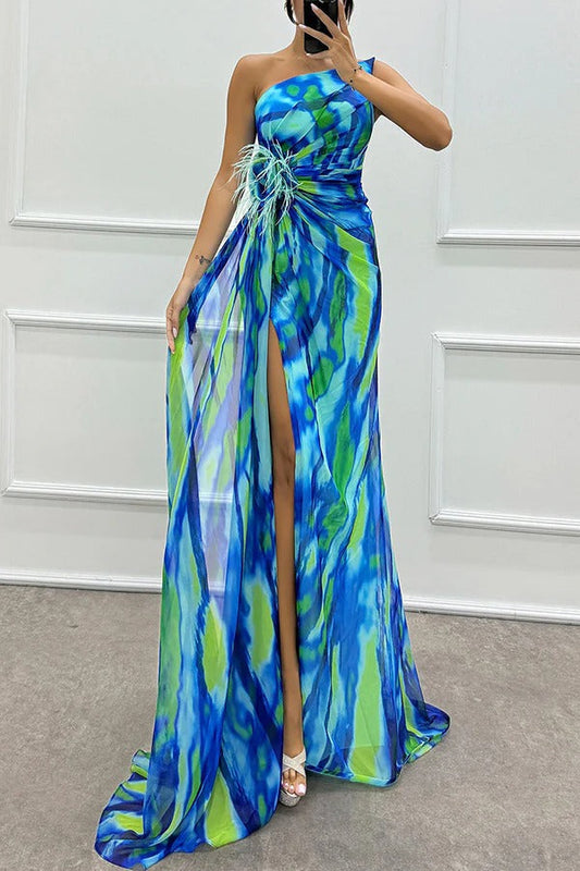 Vestido largo asimétrico con abertura alta – Veralis