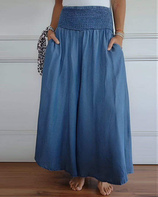 Amplia y cómoda pantalón de mujer con cintura elástica y fluidez encantadora – ELYSIA